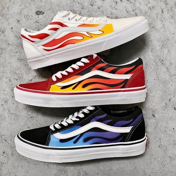 white vans with flames